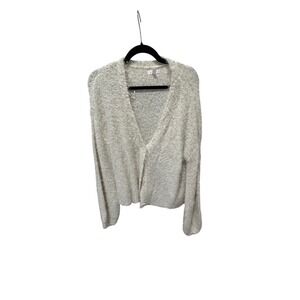 White Eyelash Knit Metallic Silver Sparkle Button Front Cardigan Sweater 204366